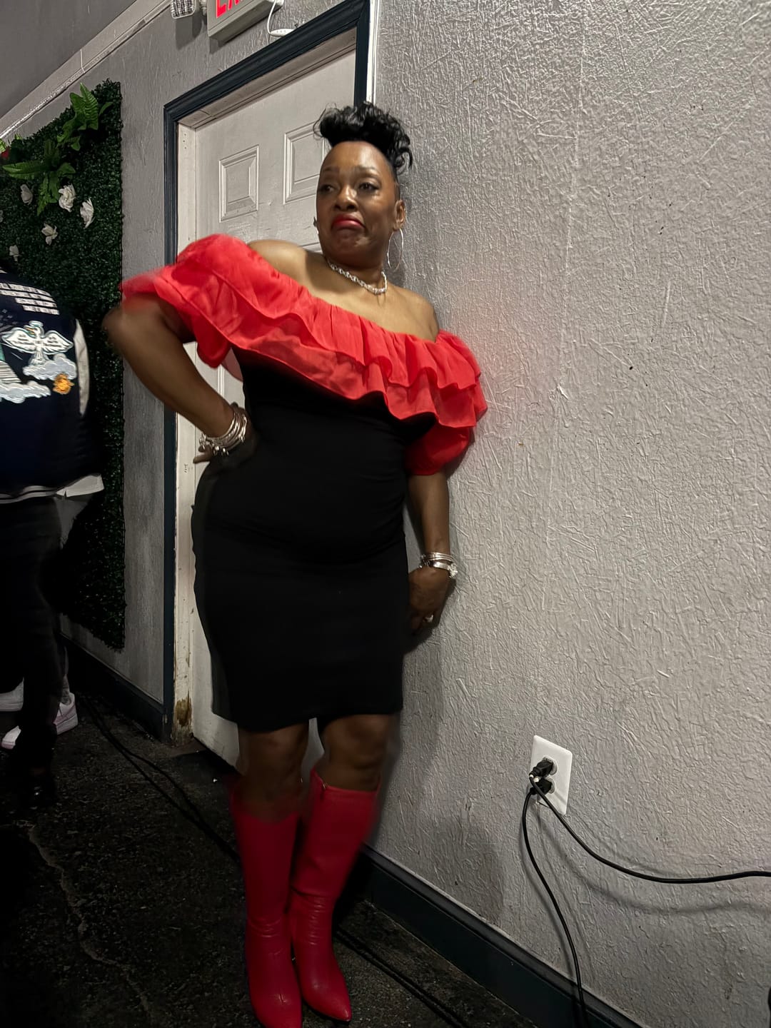 Customer photo review of Hanna Blue Faux Leather Knee High Boots