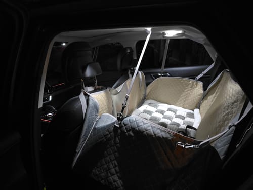 Customer photo review of NEW Waterproof Hard Bottom Car & Truck Seat Foldable Hammock Cover With Storage Pockets, Side Flaps, Headrest Straps, Seat Anchors, & Mesh Window (+FREE SAFETY BELT!)