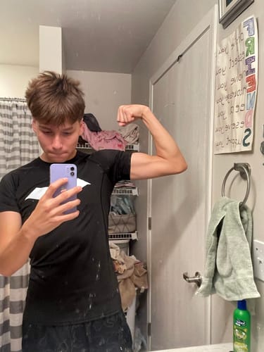 Customer photo review of Red Hooded Vigilante Compression Shirt