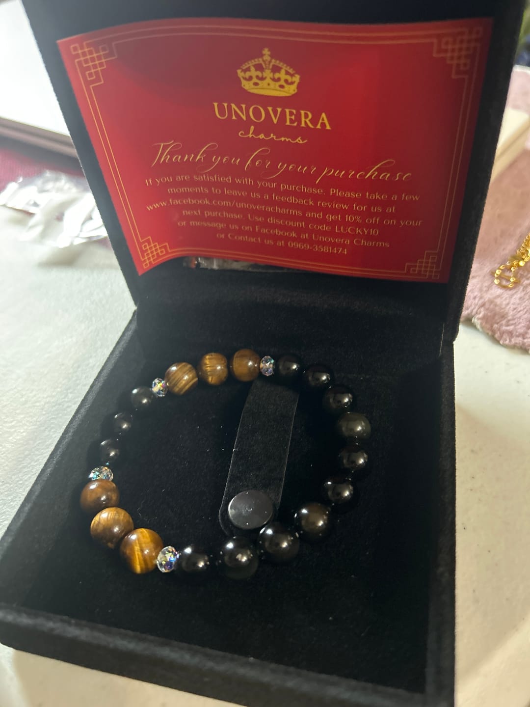 Customer photo review of Swarovski Crystal w/ Tigers Eye and Black Obsidian for Healing, Protection and Luck