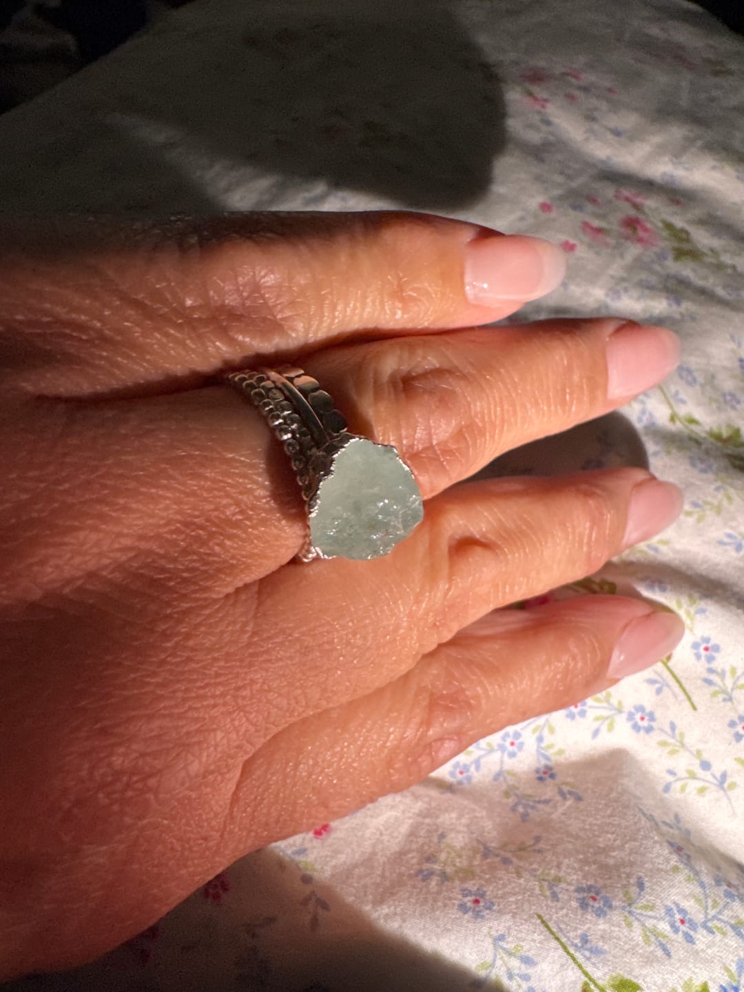 Customer photo review of Aquamarine Stacking Ring Set Sterling Silver