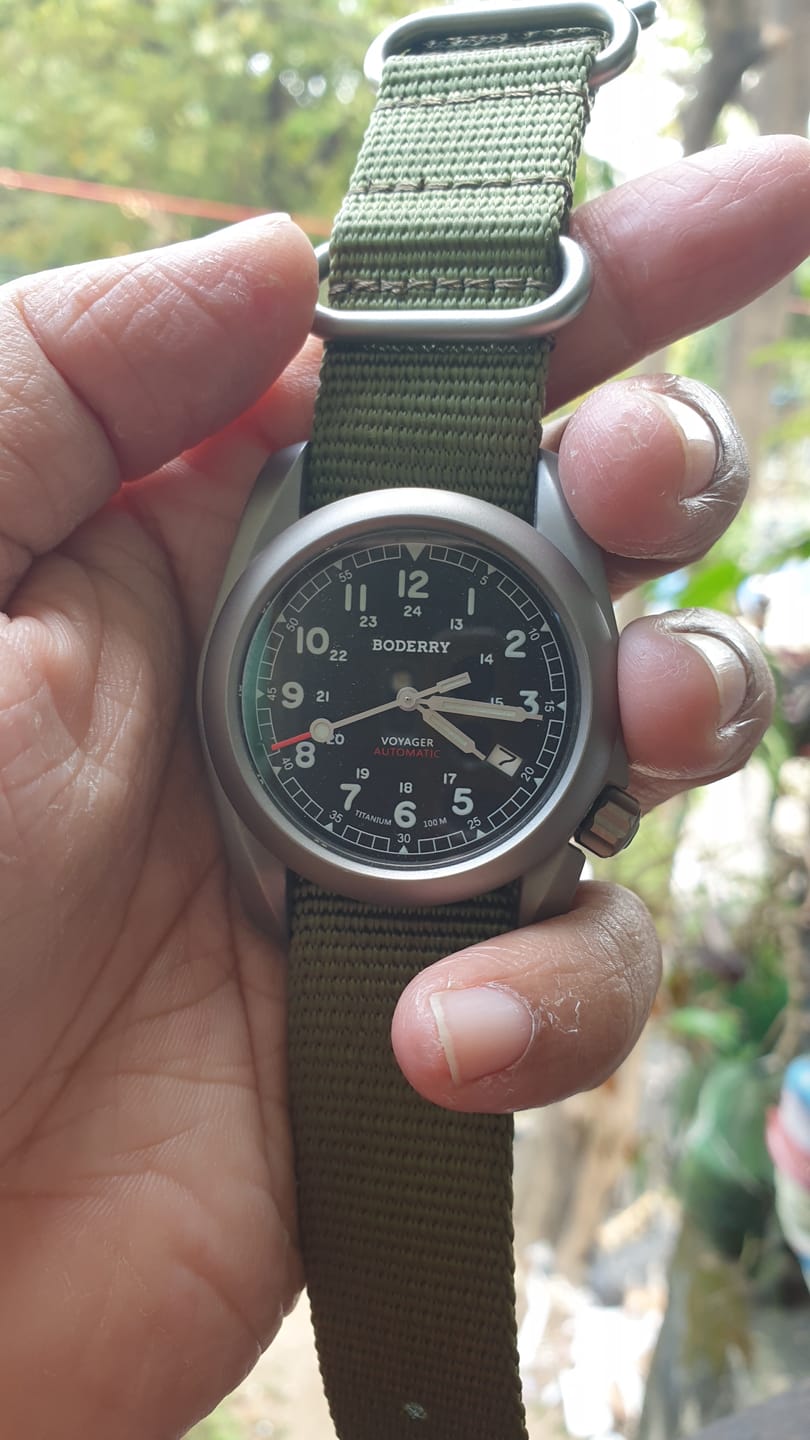 Customer photo review of VOYAGER - 100M Waterproof Titanium Automatic Field Watch | Black/ArmyGreen