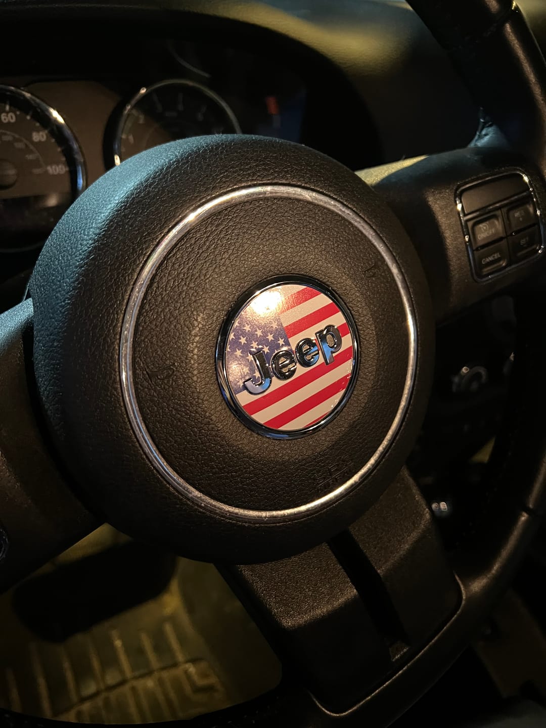 Customer photo review of American Flag Steering Wheel Decal for Jeep