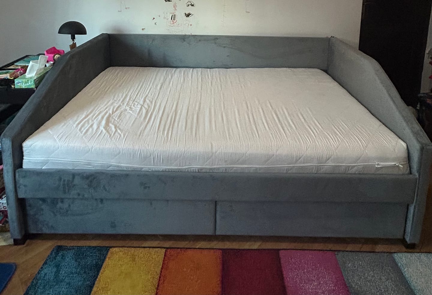 Customer photo review of Pat NADIA 120x200, stofa catifelata gri, cu somiera si sertare