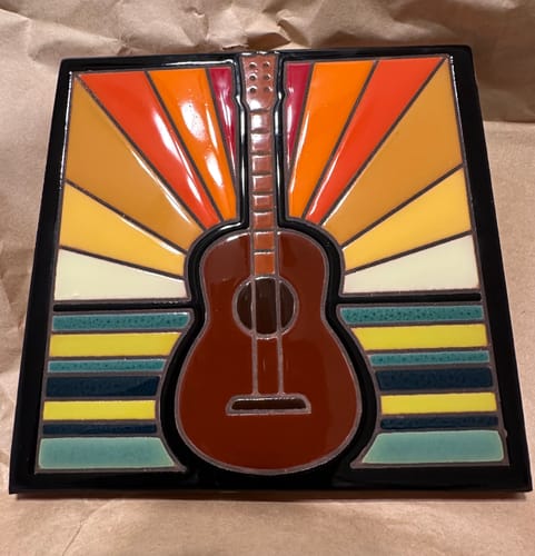 Customer photo review of Guitar Hand Glazed Art Tile Trivet