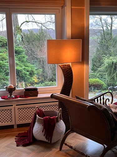 Customer photo review of Handmade Stehlampe DELATIA 170cm Leinenschirm