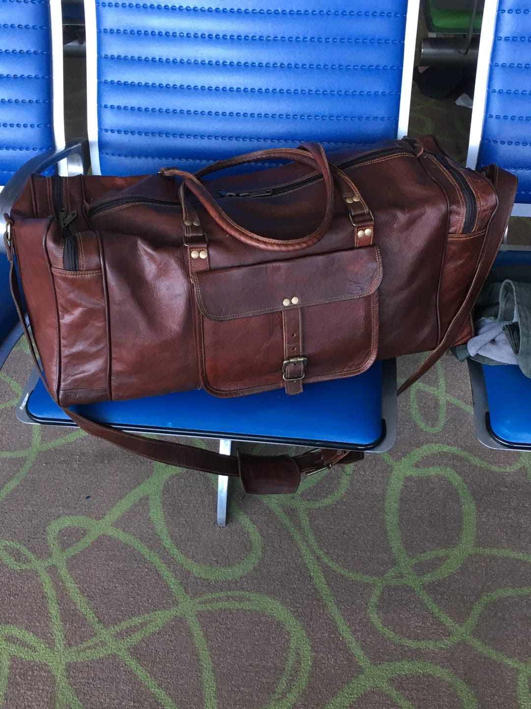 Customer photo review of Square Overnight Leather Duffel Bag