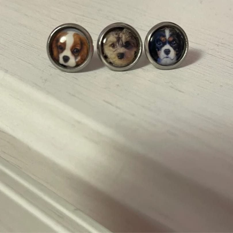 Customer photo review of Live Customization Glass Pet Stud Earrings