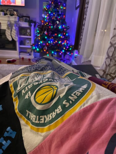 T-shirt quilt with basketball themes by Erica from MA