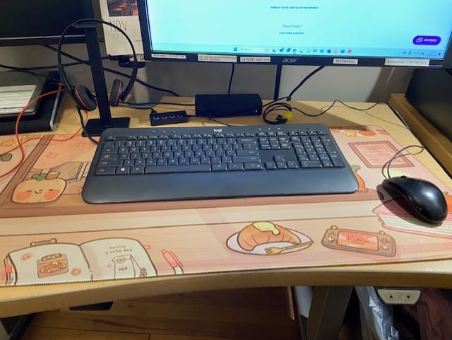Customer photo review of Cosy Autumn Gaming Desk Pad | Kawaii Fall Desk Mat | Pumpkin Café Scene for Cute Workspace Decor