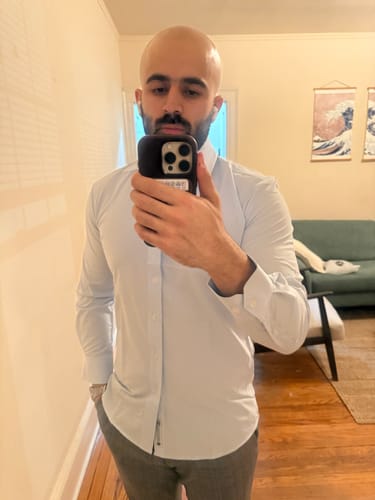 Customer photo review of Phenom Professional Light Blue Striped Long Sleeve Men's Dress Shirt