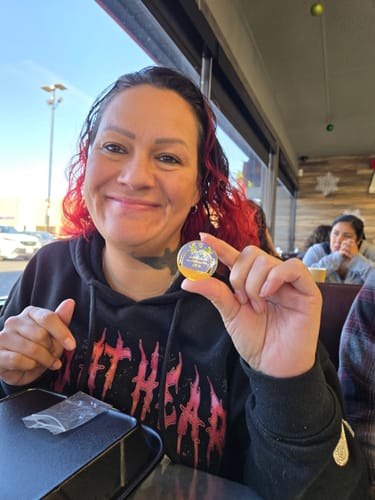 Customer photo review of 1 to 60 Year Beach Themed Specialty AA Recovery Medallion - Tri-Plated Chip/Coin