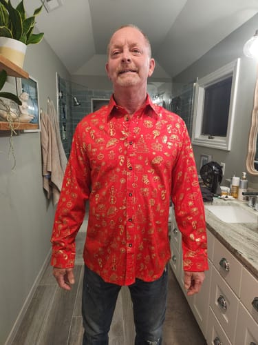 Customer photo review of Men's Christmas Print Holiday Regular Fit Long Sleeve Shirt