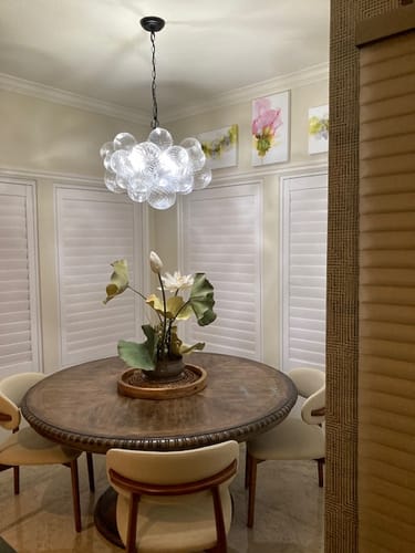 Customer photo review of Brass Cluster Ribbed Glass Globe Bubble Chandelier