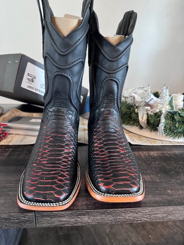 Customer photo review of Matte Black Cherry Python Leather Boots - Square Toe