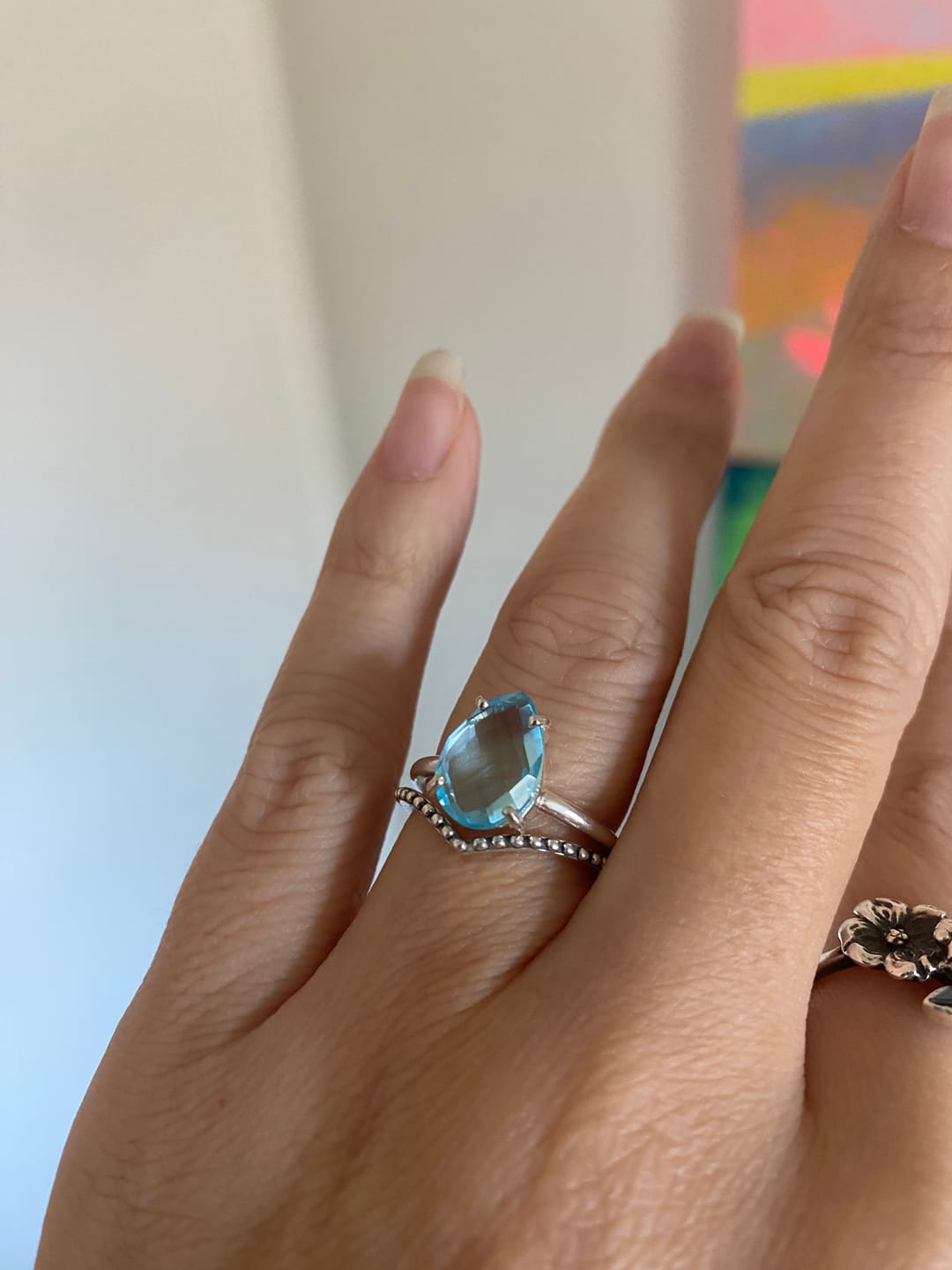 Customer photo review of Sky Blue Topaz Teardrop Prong Set Ring • December Birthstone