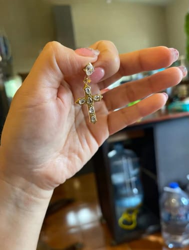 Customer photo review of Gemstone Dangle 18k Gold Cross Earrings