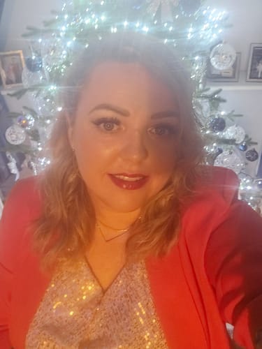 Customer photo review of Roberta Red Leopard Lined Blazer