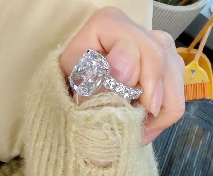 Customer photo review of Louily Gorgeous Elongated Crushed Ice Cushion Cut Engagement Ring