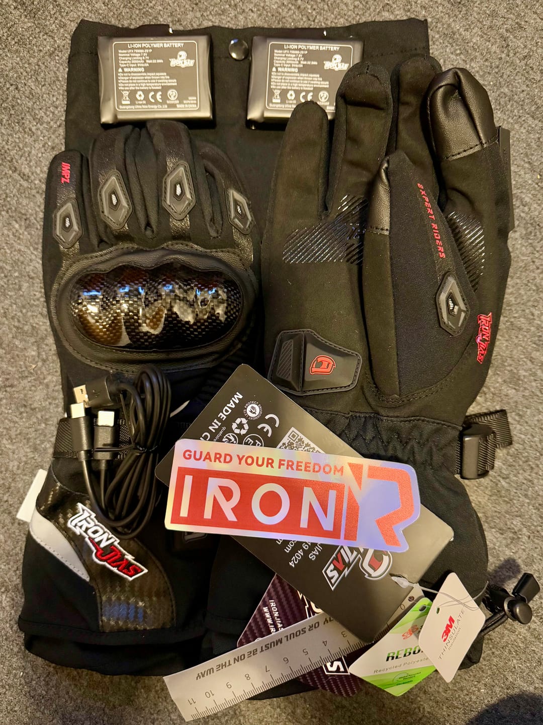 Customer photo review of RIDEIRON Winter Waterproof Carbon Fibers Rechargeable Heated Motorcycle Gloves | AXE02H