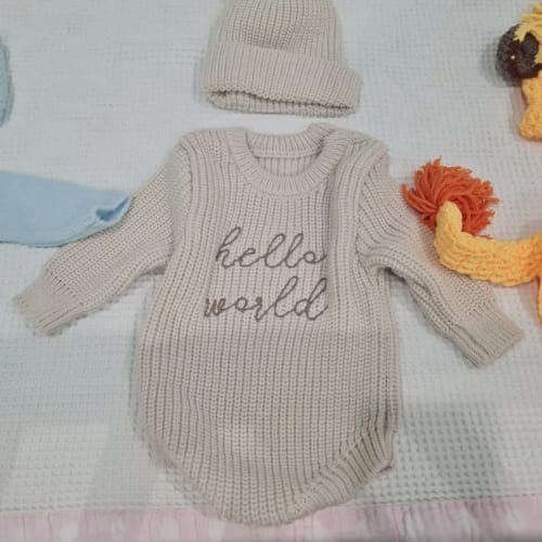 Customer photo review of Newborn Hello World Knitted Romper