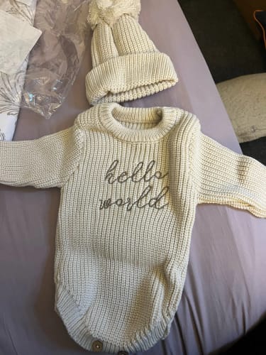 Customer photo review of Newborn Hello World Knitted Romper