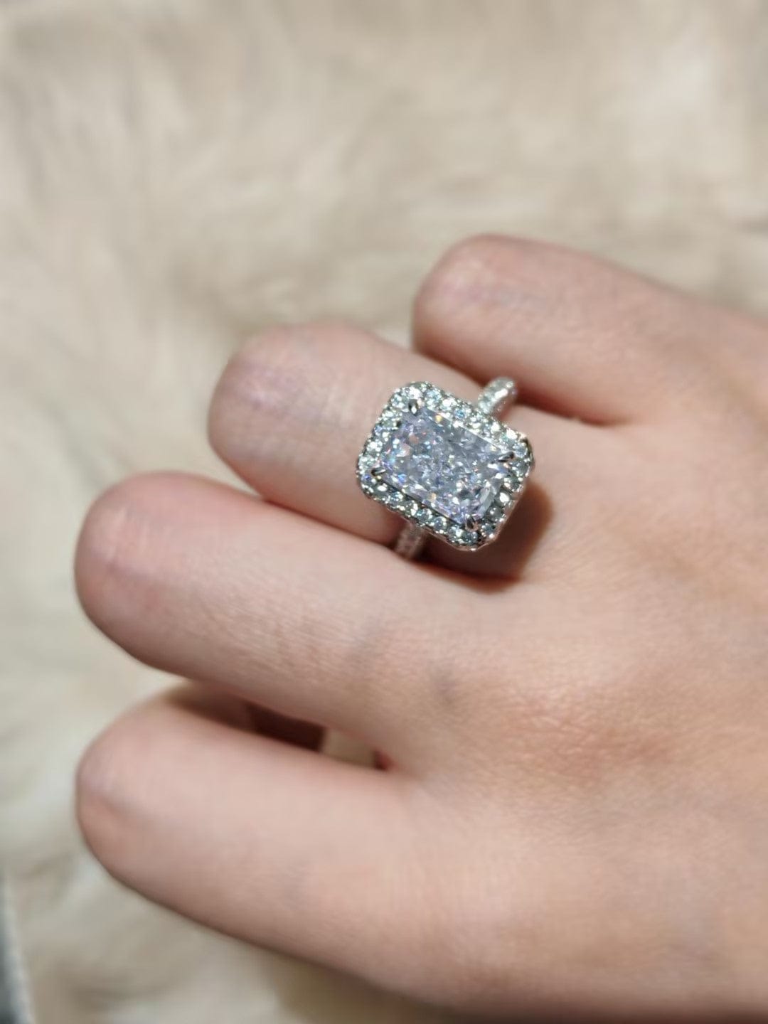 Customer photo review of S925 Noble Halo 3.5Ct Radiant Cut Engagement Ring Vintage Ring For Everyday Wear