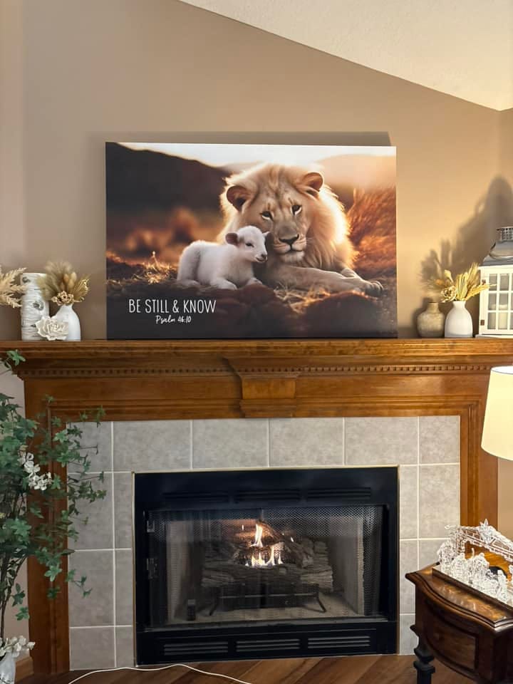 Customer photo review of Lion and Lamb, Be Still and Know Psalm 46:10, Wall Art Canvas Print