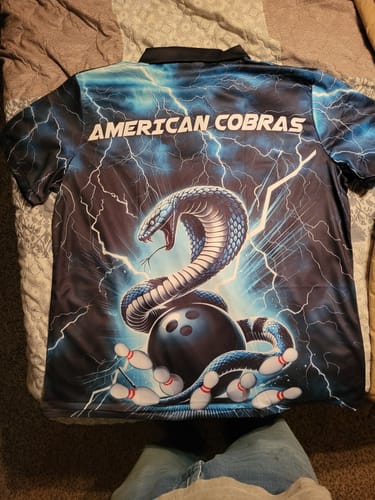 Customer photo review of Blue Thunder Lightning Custom Cobra Snake Bowling Shirts For Men, Bowling Team Shirt With Names IPHW7423