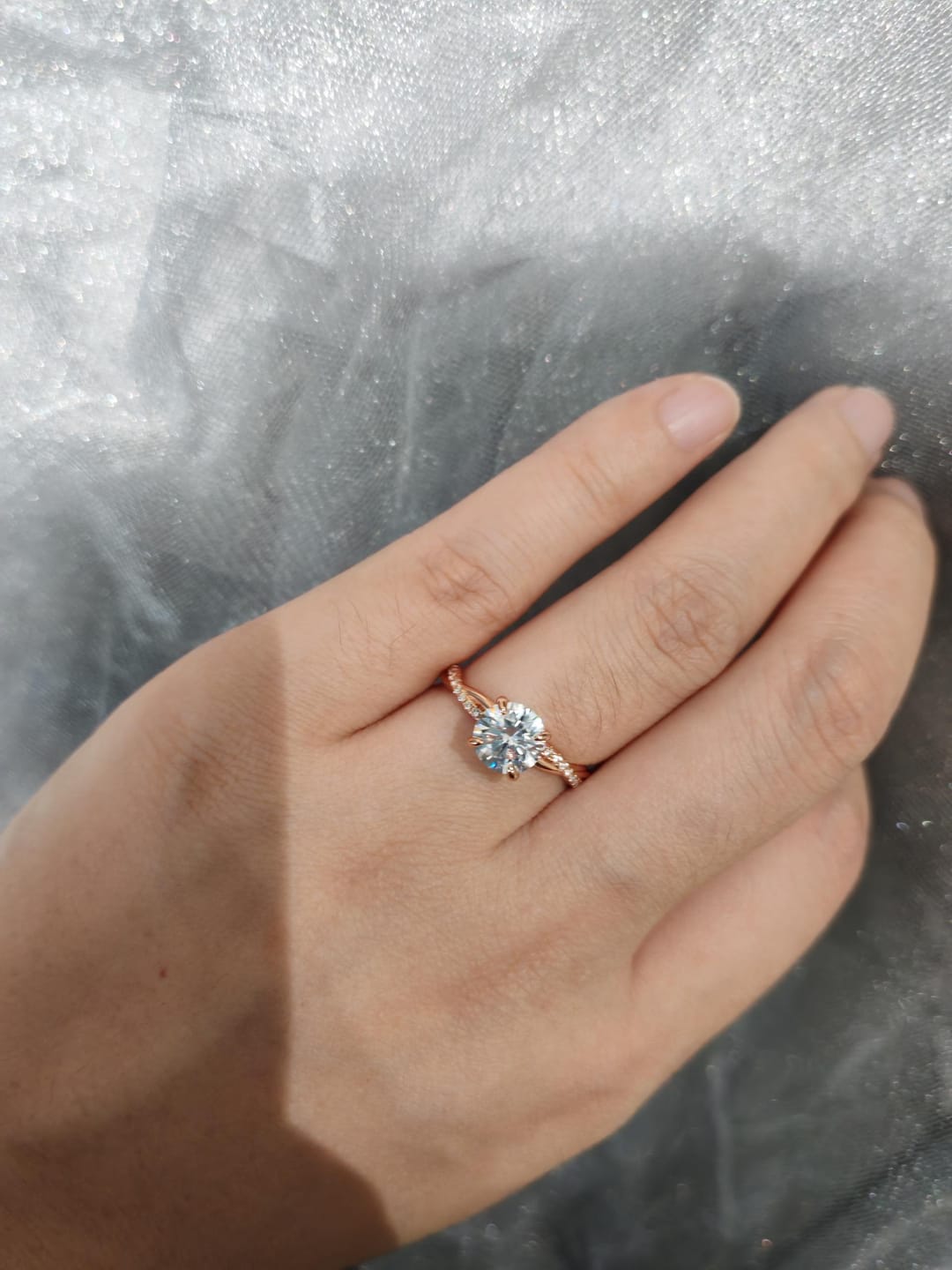 Customer photo review of S925 1.25 Carat Twist Round Cut Engagement Ring In Sterling Silver For Bridal & Daily Wear