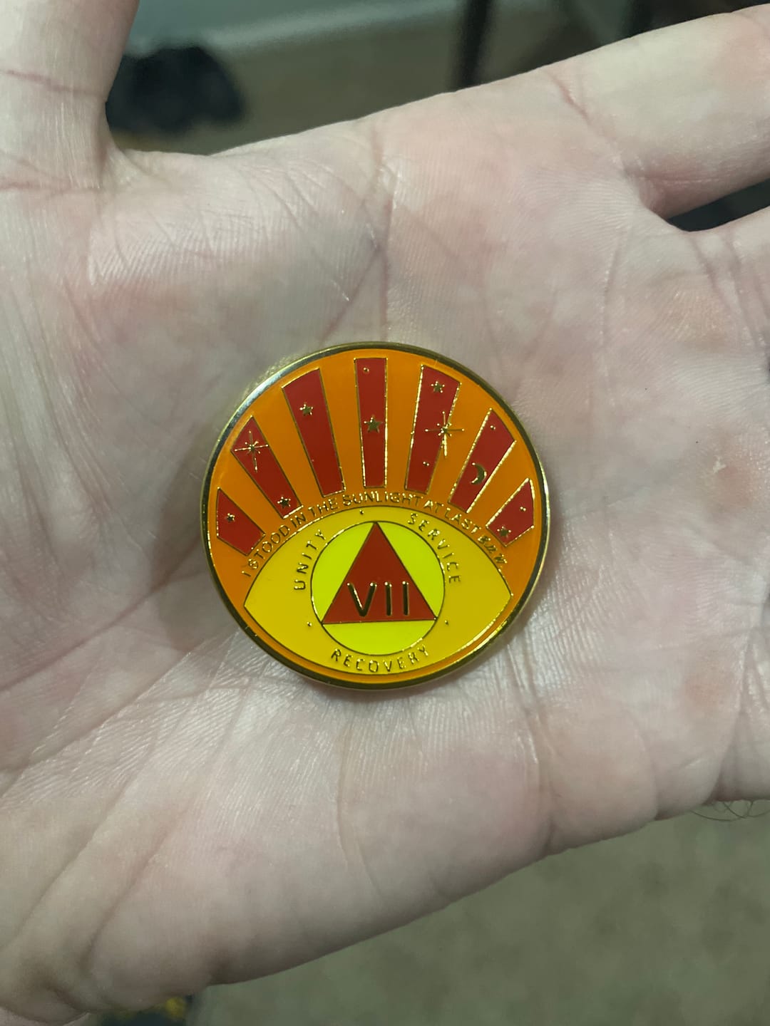 Customer photo review of Stood in the Sunlight 7 Year Specialty AA Recovery Medallion - Tri-Plated Seven Year Chip/Coin