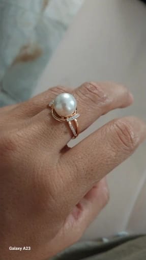 Customer photo review of Rose Gold Geometry Pearl Ring Pave Setting — Rose Gold Silver Mix | KIMLUD