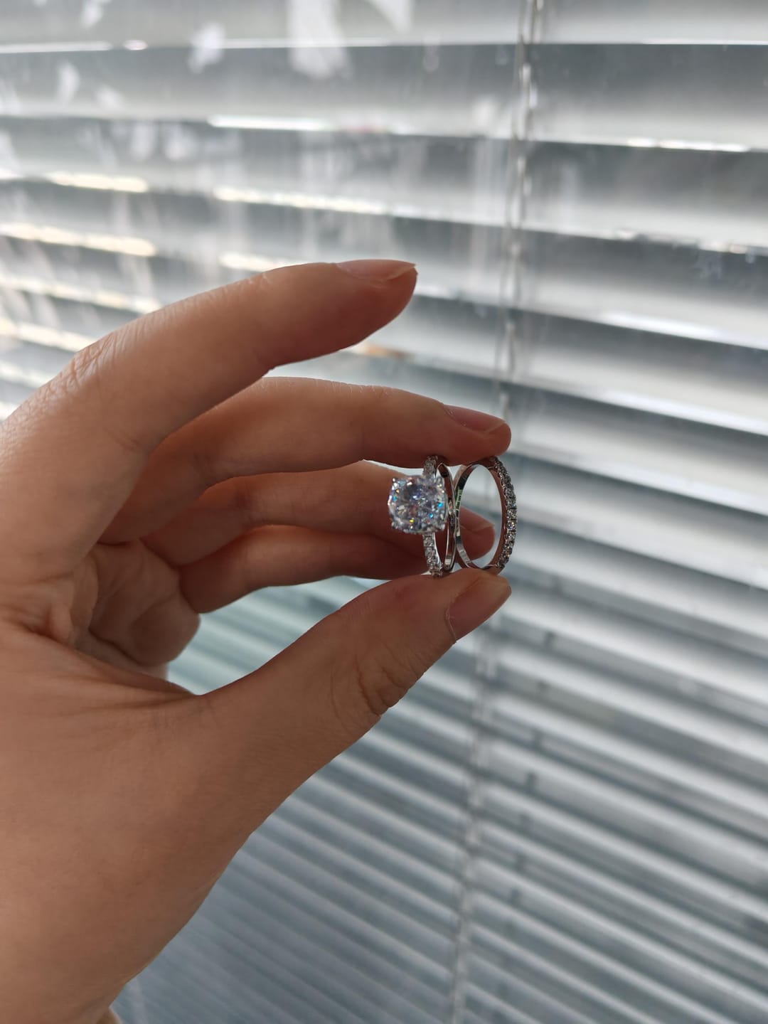 Customer photo review of S925 Classic 3.0 Carat Cushion Cut White Sapphire Wedding Set In Sterling Silver