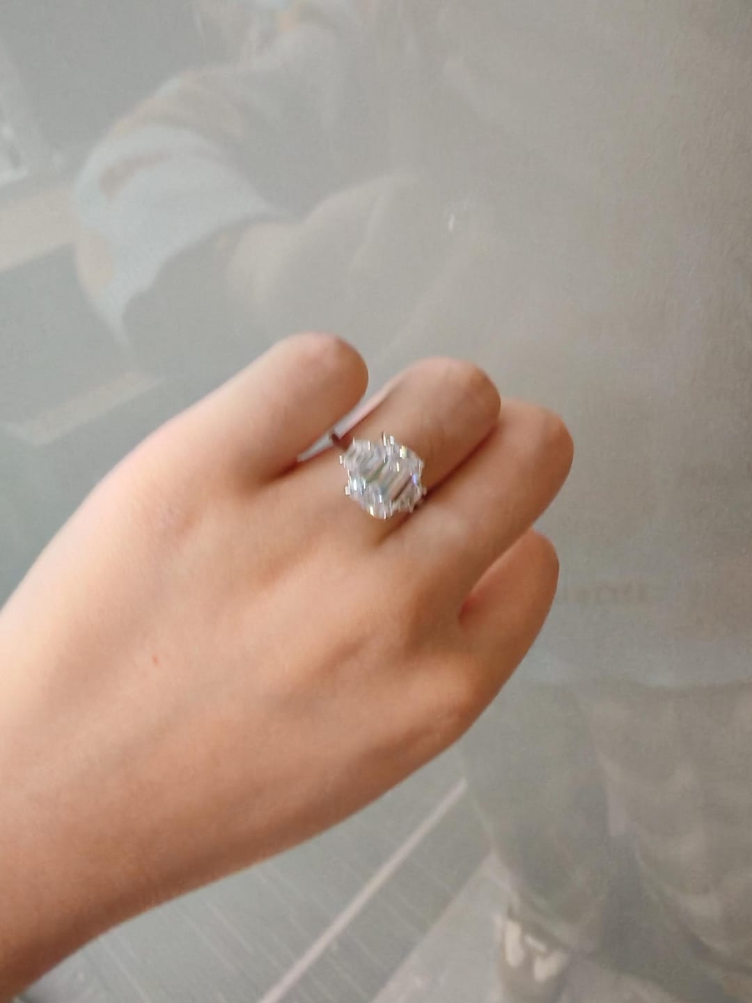 Customer photo review of S925 4.5 Carat Emerald Cut Three Stone Engagement Ring Anniversary Ring Gift