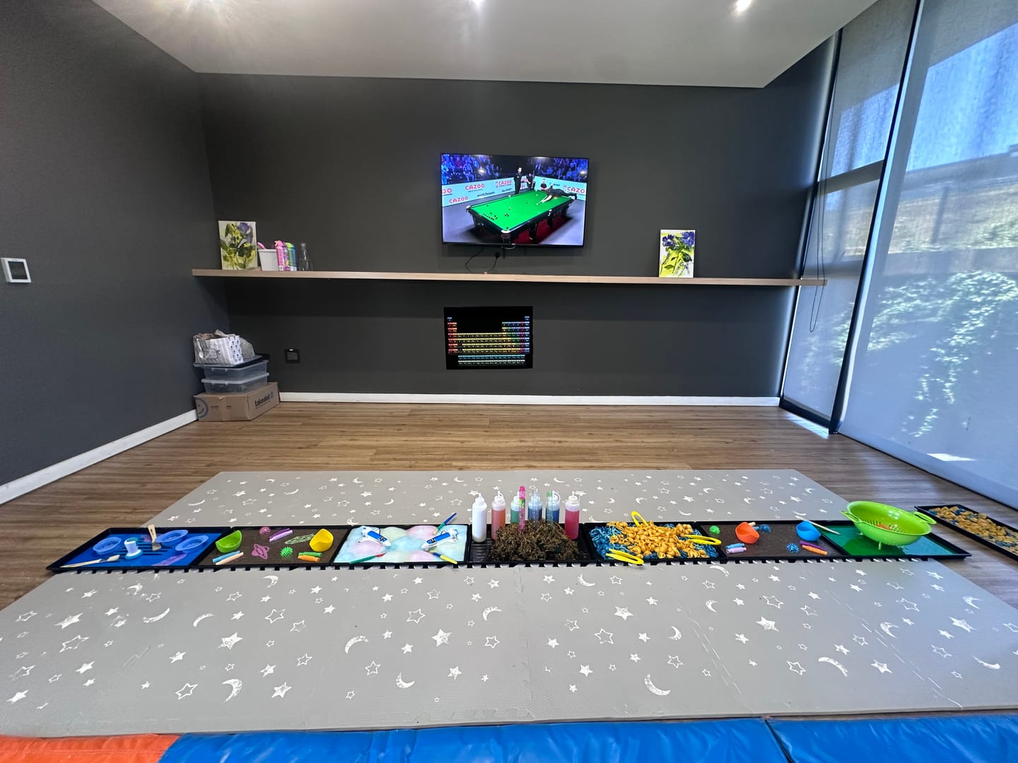 Customer photo review of Faded stars and moons on grey play mat