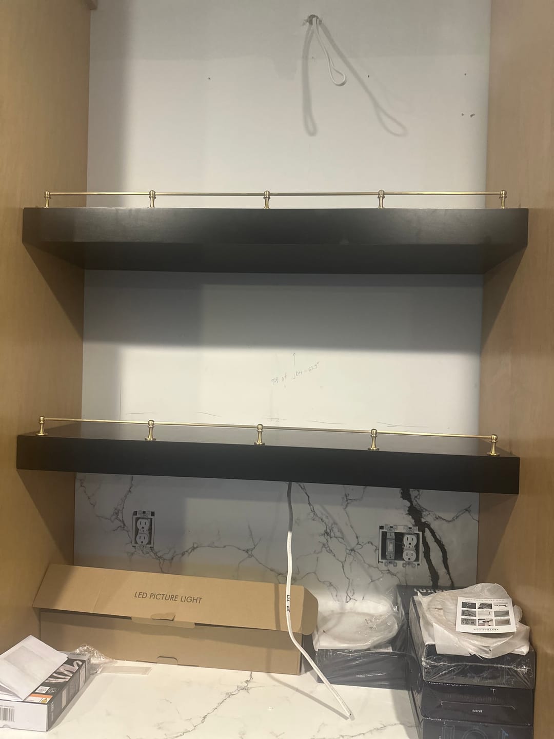 Customer photo review of Classic Brushed Satin Brass Gallery Shelf Rail