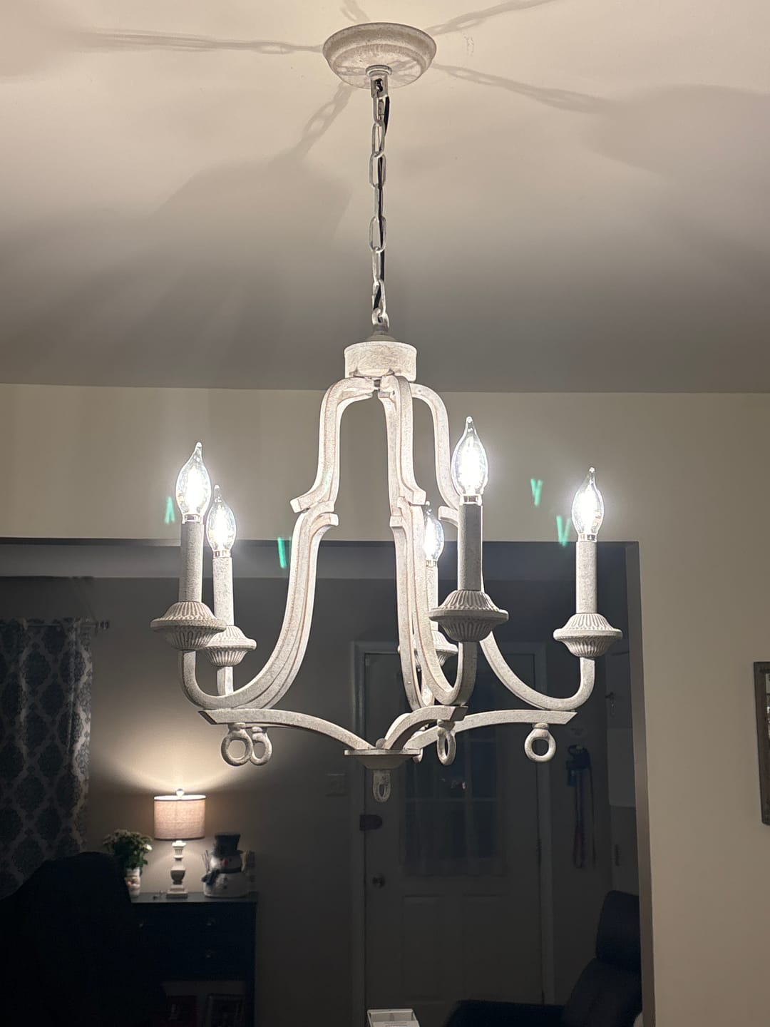 Customer photo review of 5-Light Distressed White Shabby Chic Candle Style Chandelier