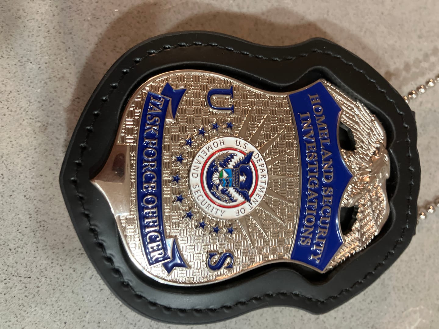 Customer photo review of US HSI TFO Task Force Officer Badge Homeland Security Investigations Replica Movie Props Silver