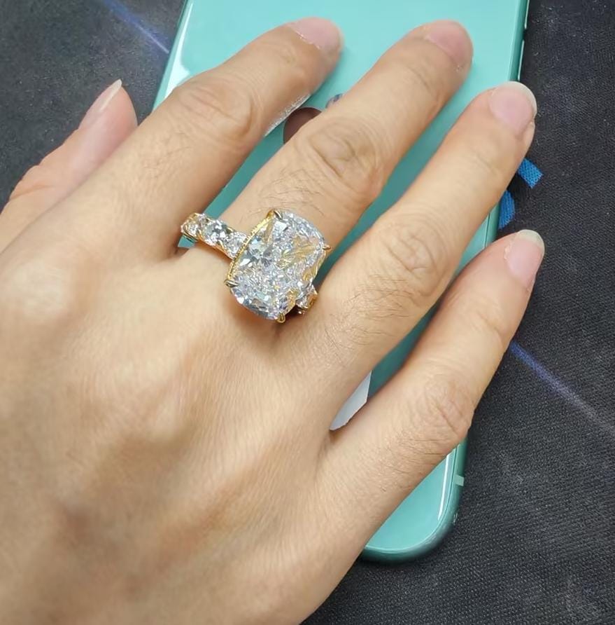 Customer photo review of Louily Gorgeous Elongated Crushed Ice Cushion Cut Engagement Ring