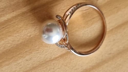 Customer photo review of Rose Gold Geometry Pearl Ring Pave Setting — Rose Gold Silver Mix | KIMLUD