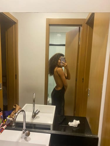 Customer photo review of Sequin Halter Backless Maxi Dress