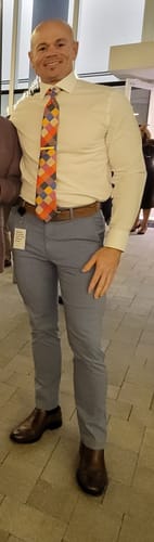 Customer photo review of Red Blue Plaid Tie Pocket Square Cufflinks Set