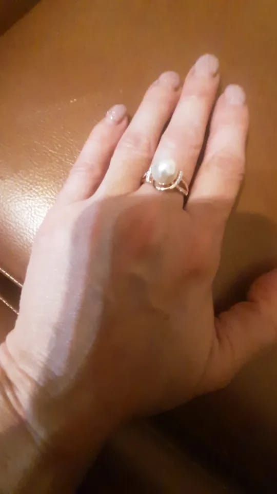 Customer photo review of Rose Gold Geometry Pearl Ring Pave Setting — Rose Gold Silver Mix | KIMLUD
