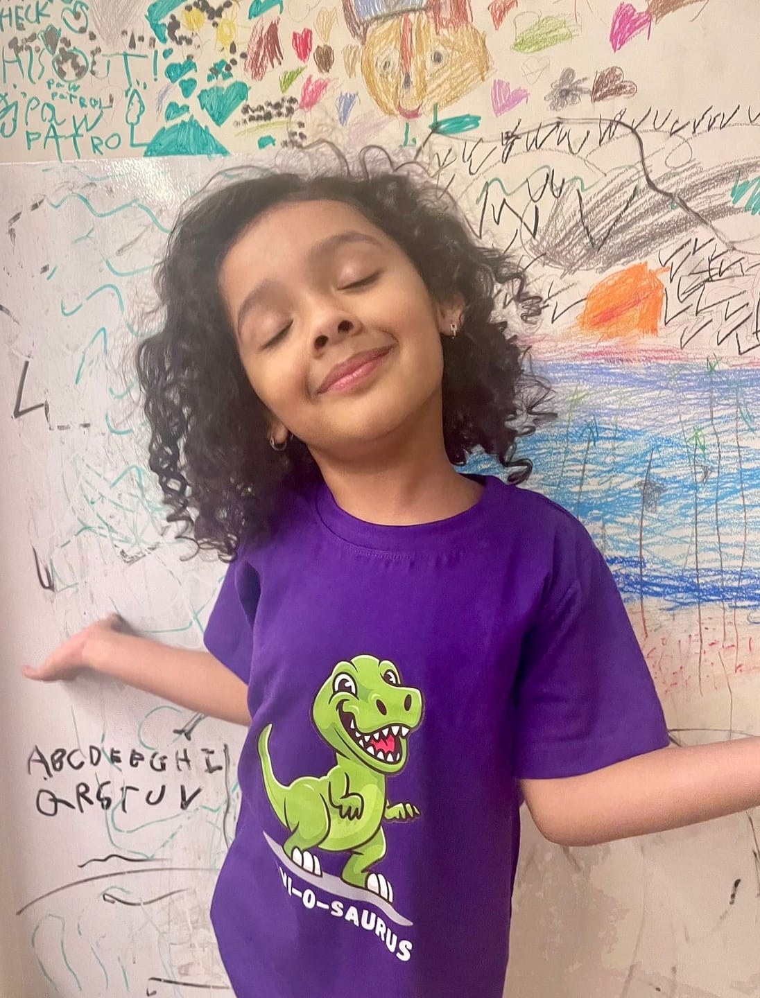 Customer photo review of Dino-O-Saurus With Custom Kids Name Tee