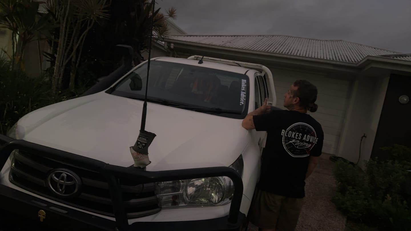 Customer photo review of Blokes Advice Sticker - White