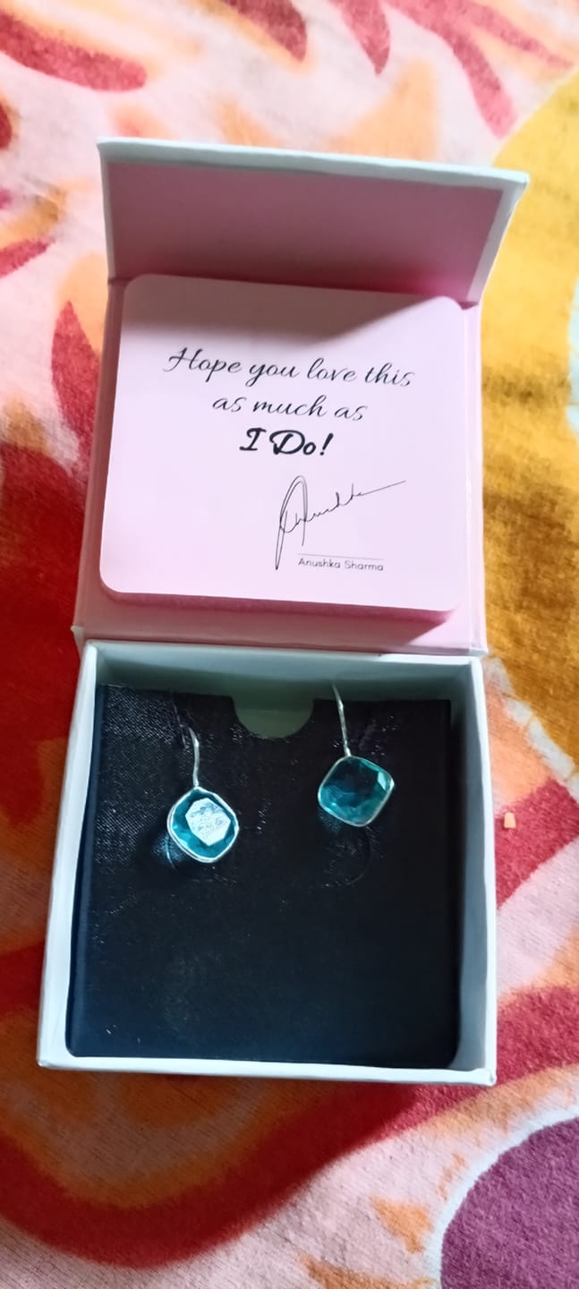 Customer photo review of Silver Aqua Blue Crystal Earrings