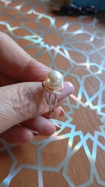 Customer photo review of Rose Gold Geometry Pearl Ring Pave Setting — Rose Gold Silver Mix | KIMLUD