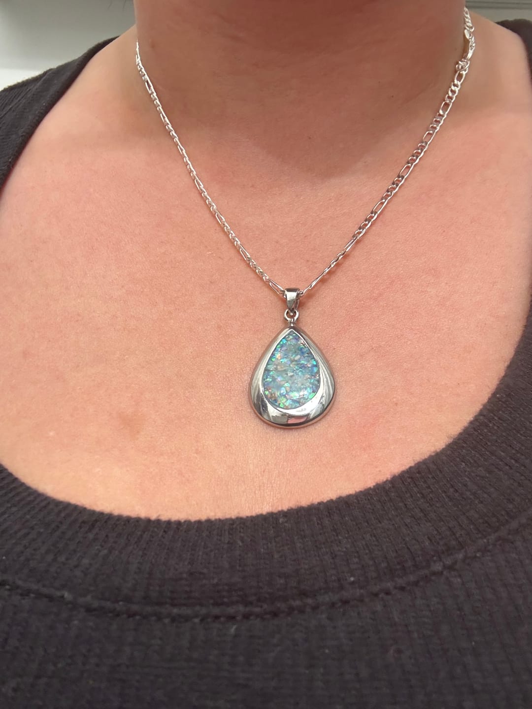 Customer photo review of Pear Drop Opal Cremation Pendant - Engravable