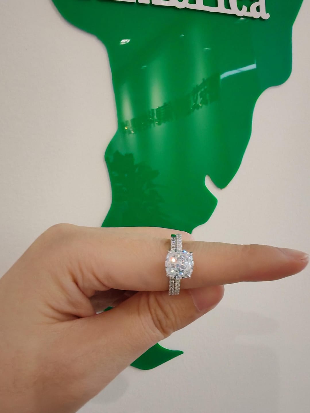 Customer photo review of S925 Classic 3.0 Carat Cushion Cut White Sapphire Wedding Set In Sterling Silver