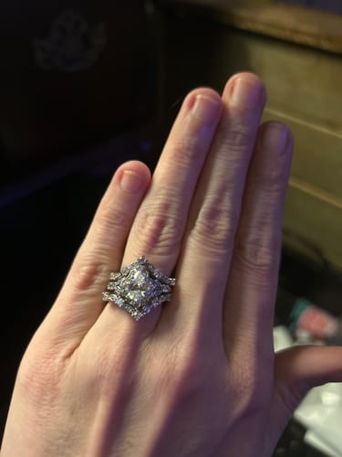 Customer photo review of Halo Wishbone Pear CZ Ring Set in Sterling Silver